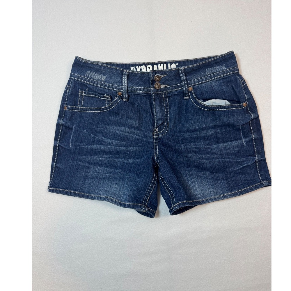 Boho Western Hydraulic Embroidered Denim Shorts Womens 12 Dark Wash Indigo
